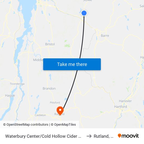 Waterbury Center/Cold Hollow Cider Mill to Rutland, VT map