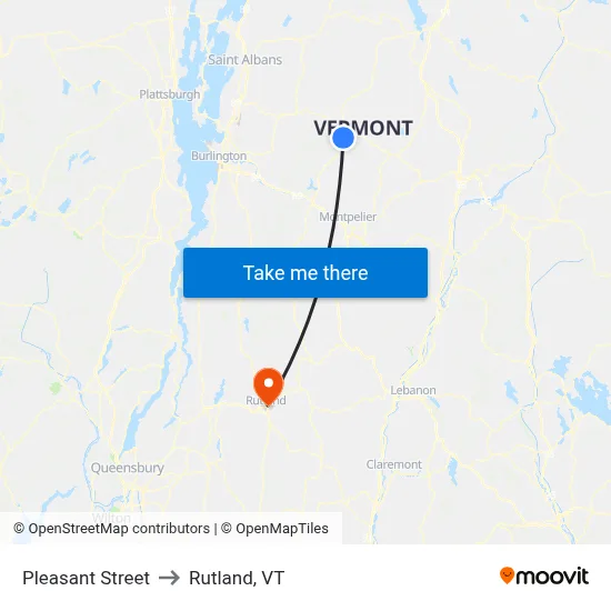 Pleasant Street to Rutland, VT map