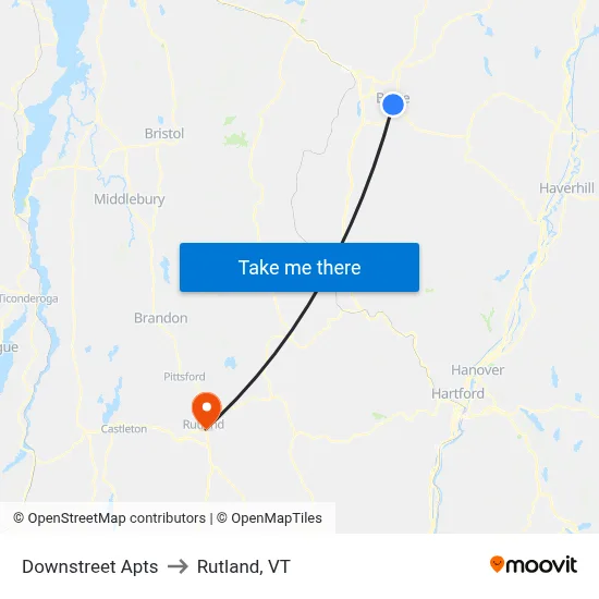 Downstreet Apts to Rutland, VT map