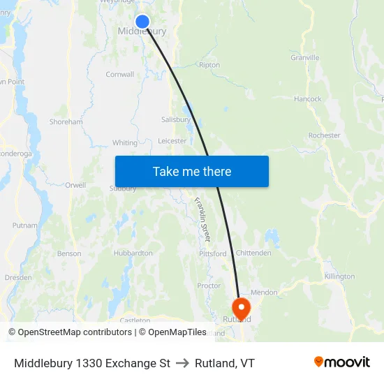 Middlebury 1330 Exchange St to Rutland, VT map