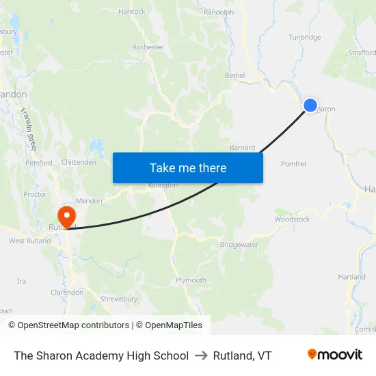 The Sharon Academy High School to Rutland, VT map