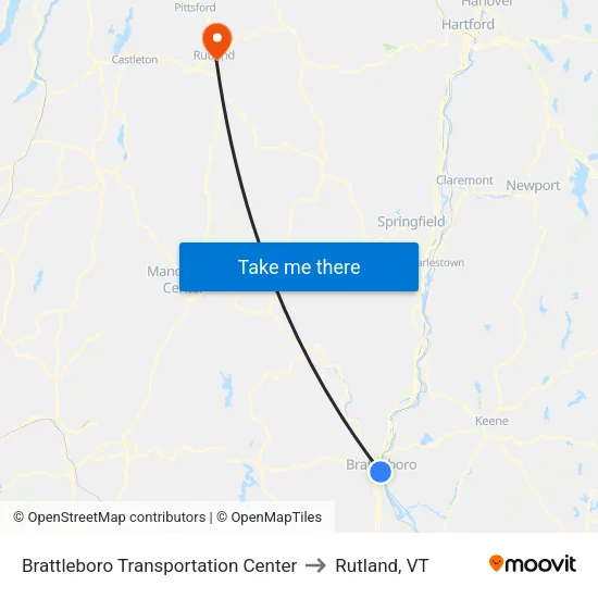 Brattleboro Transportation Center to Rutland, VT map