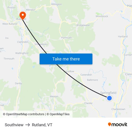 Southview to Rutland, VT map