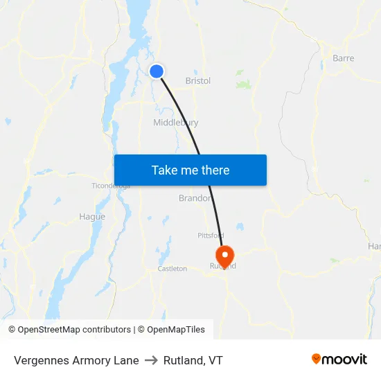 Vergennes Armory Lane to Rutland, VT map