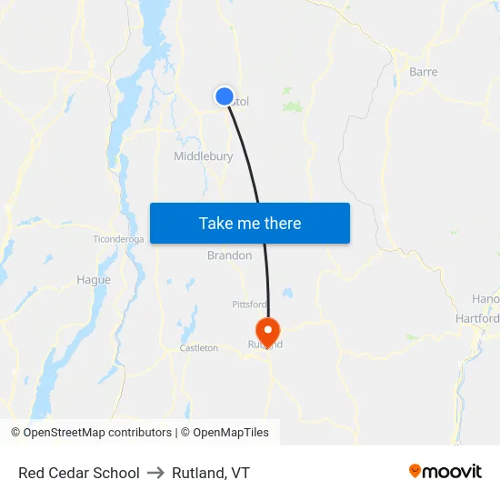 Red Cedar School to Rutland, VT map