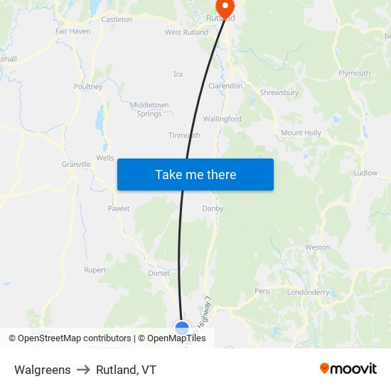 Walgreens to Rutland, VT map