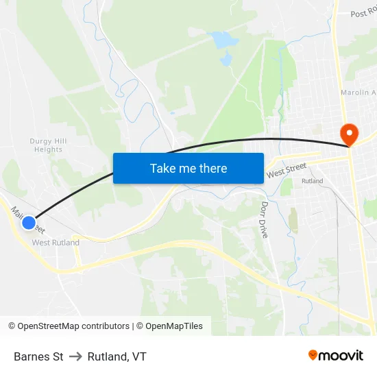 Barnes St to Rutland, VT map