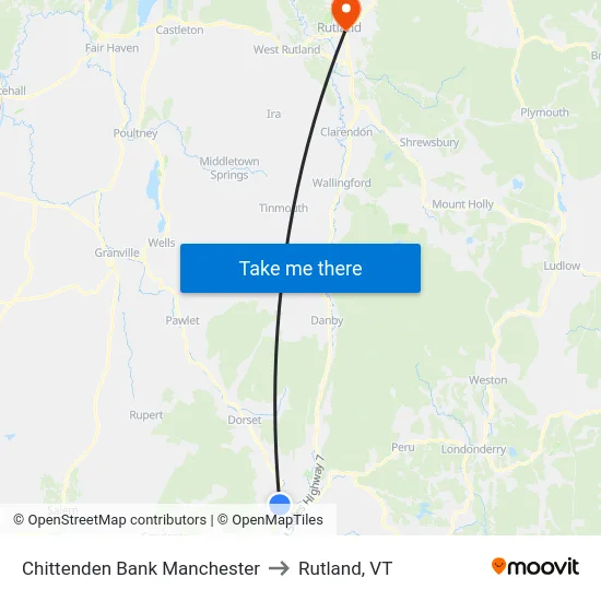 Chittenden Bank Manchester to Rutland, VT map