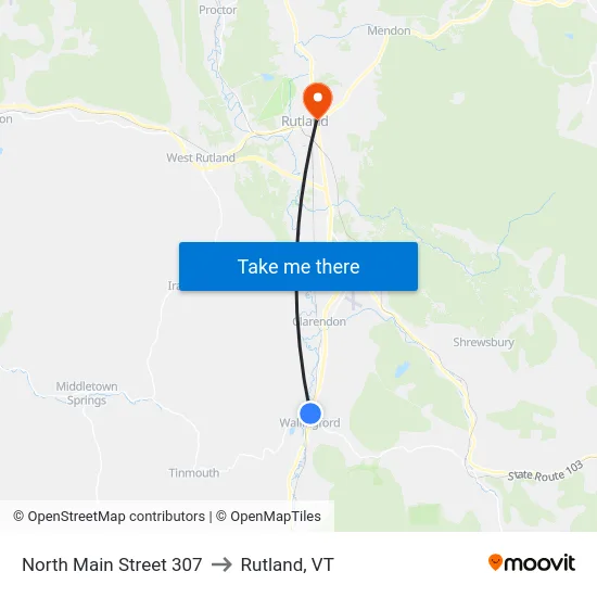 North Main Street 307 to Rutland, VT map