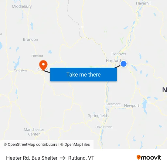 Heater  Rd. Bus Shelter to Rutland, VT map