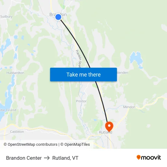 Brandon Center to Rutland, VT map