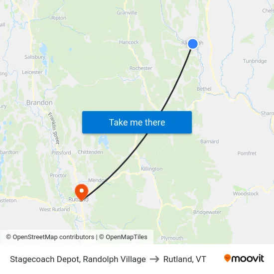 Stagecoach Depot, Randolph Village to Rutland, VT map