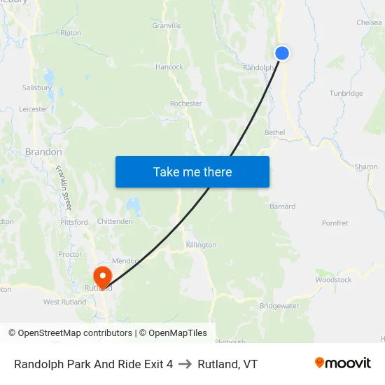 Randolph Park And Ride Exit 4 to Rutland, VT map