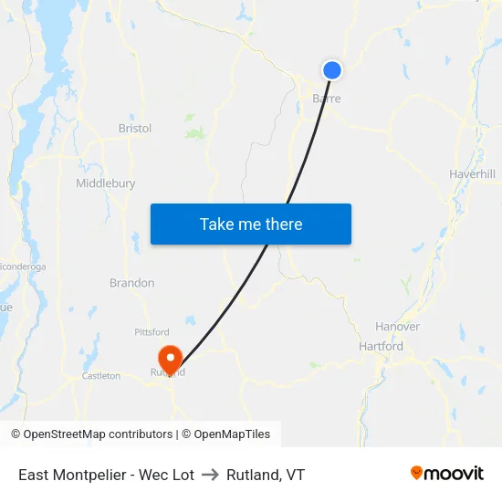 East Montpelier - Wec Lot to Rutland, VT map
