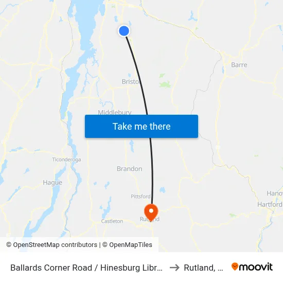 Ballards Corner Road / Hinesburg Library to Rutland, VT map
