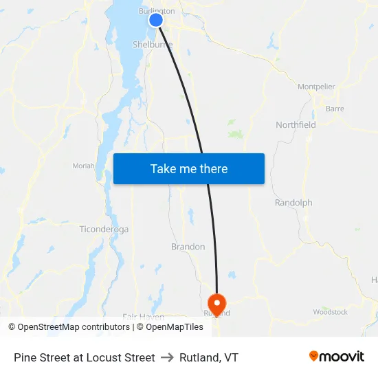 Pine Street at Locust Street to Rutland, VT map