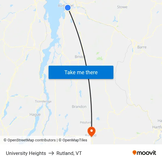 University Heights to Rutland, VT map