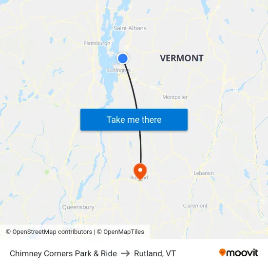 Chimney Corners Park & Ride to Rutland, VT map