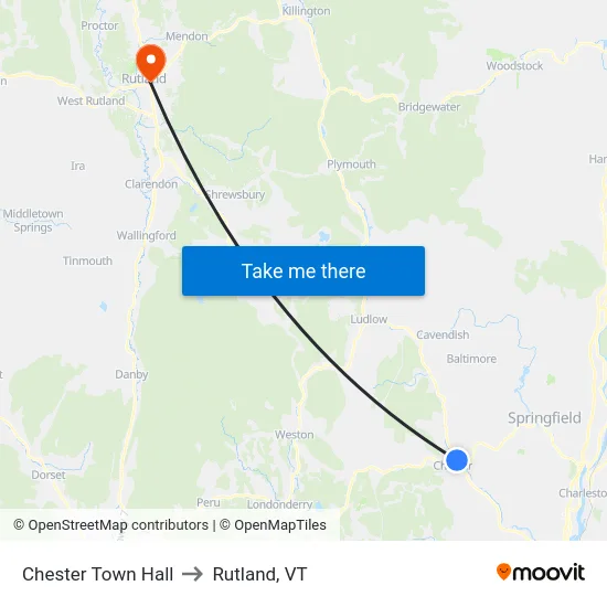 Chester Town Hall to Rutland, VT map