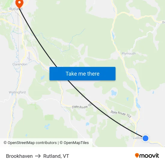 Brookhaven to Rutland, VT map