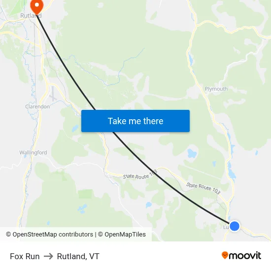 Fox Run to Rutland, VT map
