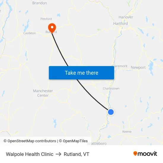 Walpole Health Clinic to Rutland, VT map