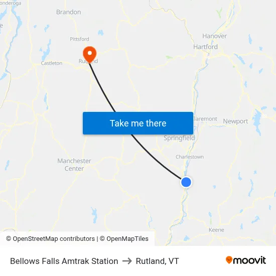 Bellows Falls Amtrak Station to Rutland, VT map