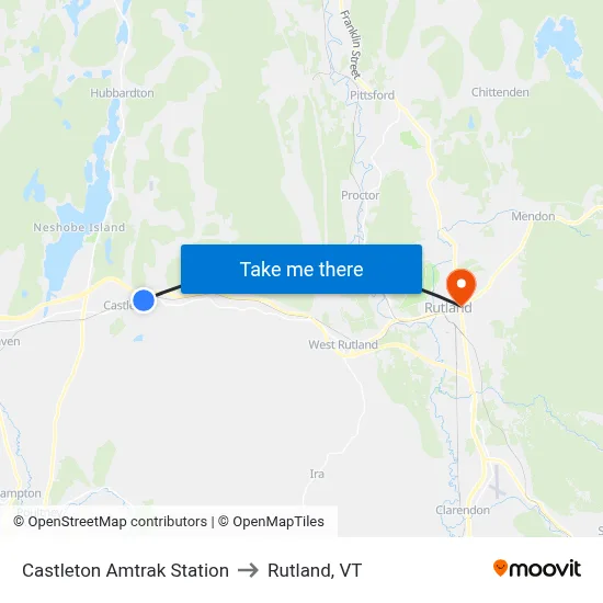 Castleton Amtrak Station to Rutland, VT map
