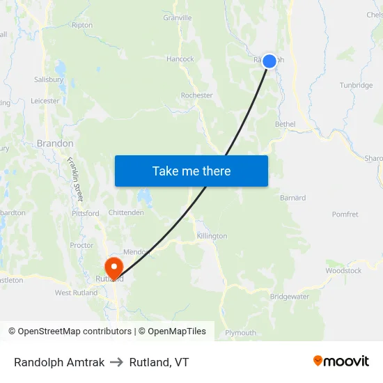 Randolph Amtrak to Rutland, VT map