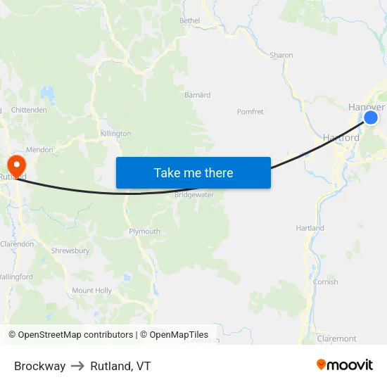 Brockway to Rutland, VT map