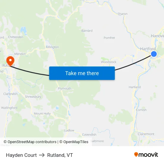 Hayden Court to Rutland, VT map