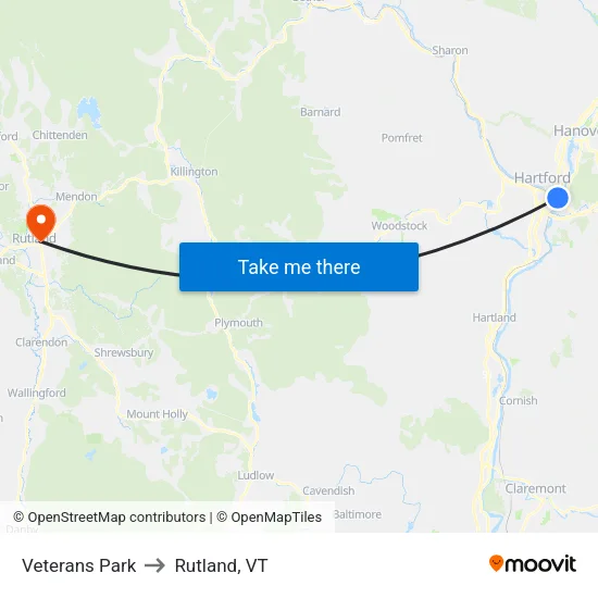 Veterans Park to Rutland, VT map