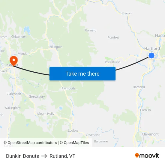 Dunkin Donuts to Rutland, VT map