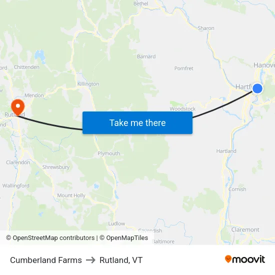 Cumberland Farms to Rutland, VT map