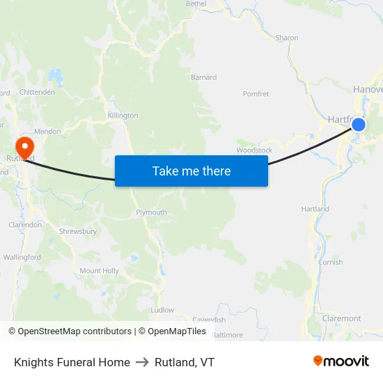Knights Funeral Home to Rutland, VT map