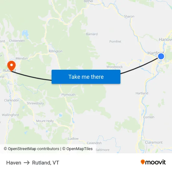 Haven to Rutland, VT map