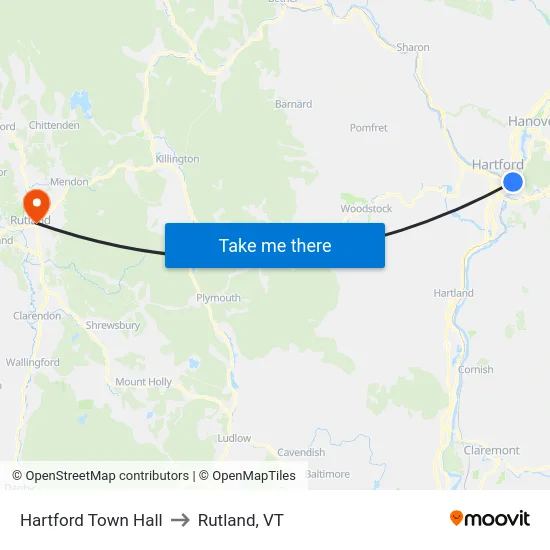 Hartford Town Hall to Rutland, VT map
