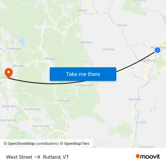 West Street to Rutland, VT map