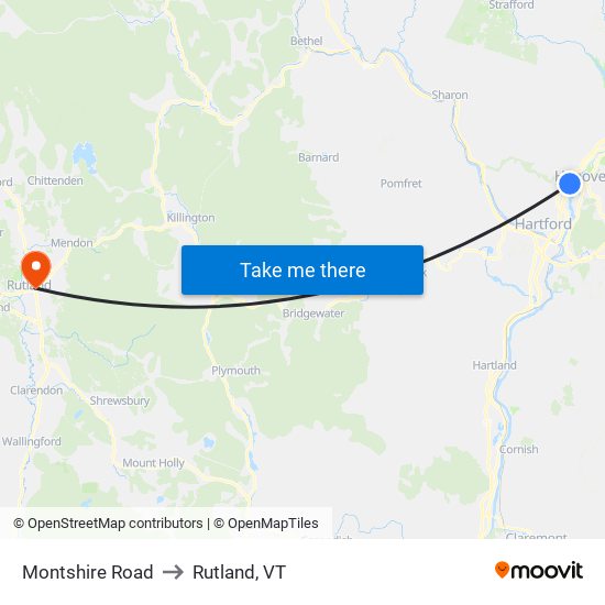 Montshire Road to Rutland, VT map