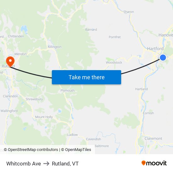 Whitcomb Ave to Rutland, VT map