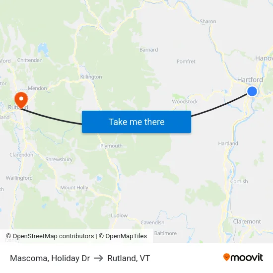 Mascoma, Holiday Dr to Rutland, VT map