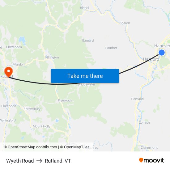 Wyeth Road to Rutland, VT map