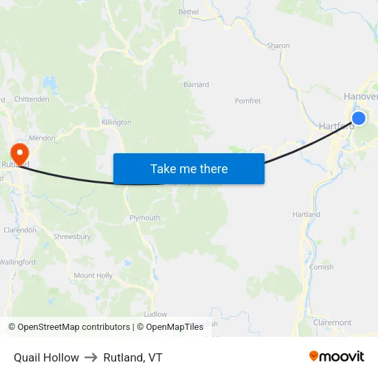 Quail Hollow to Rutland, VT map