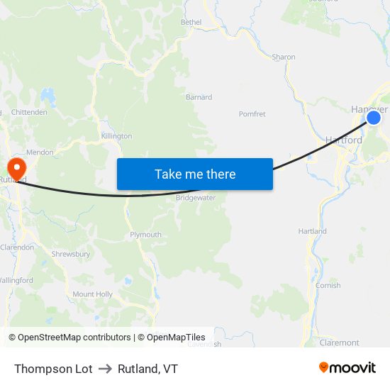 Thompson Lot to Rutland, VT map