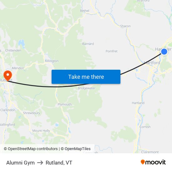 Alumni Gym to Rutland, VT map