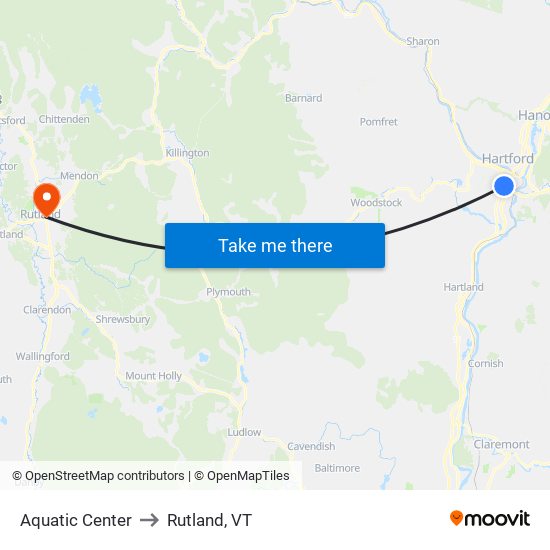 Aquatic Center to Rutland, VT map