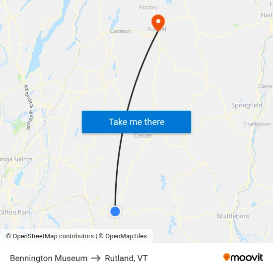 Bennington Museum to Rutland, VT map