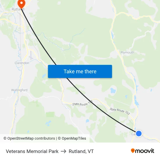 Veterans Memorial Park to Rutland, VT map