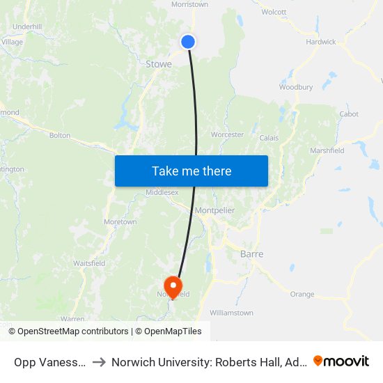 Opp Vanesse Road to Norwich University: Roberts Hall, Admissions Office map