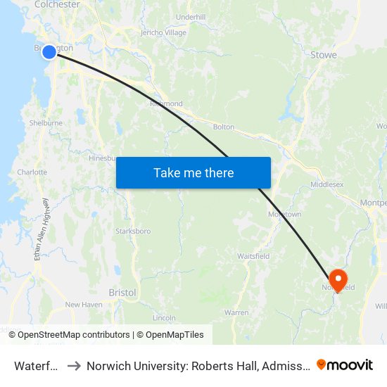 Waterfront to Norwich University: Roberts Hall, Admissions Office map